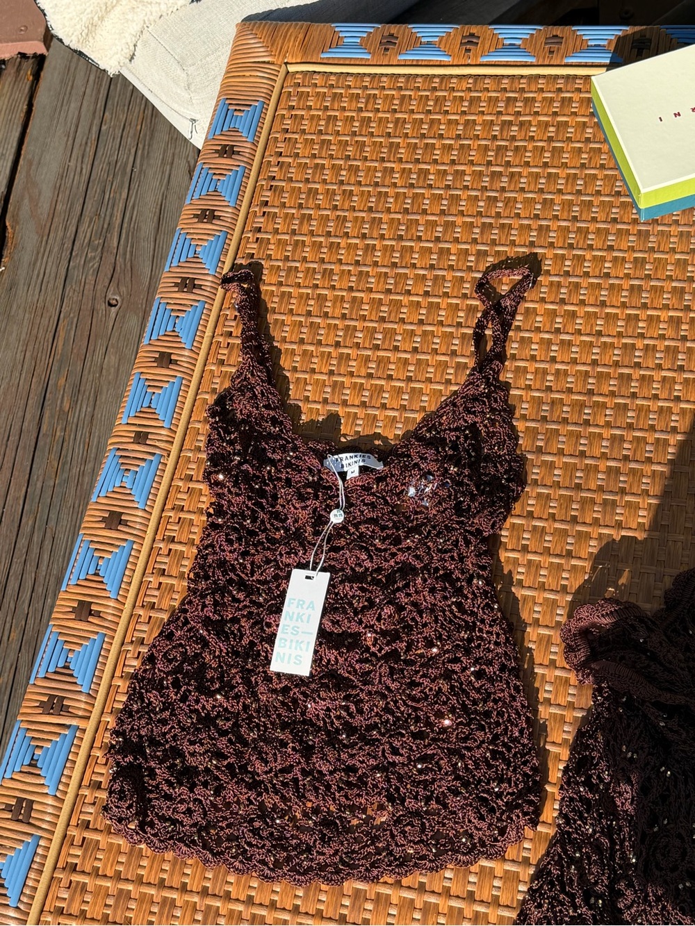 NWT Frankie's Bikinis Brown Crochet tank top / beach cover up top sz M